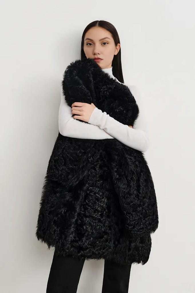 V-Neck Toscana Mid-Length Lambskin Shearling Coat Fibflx