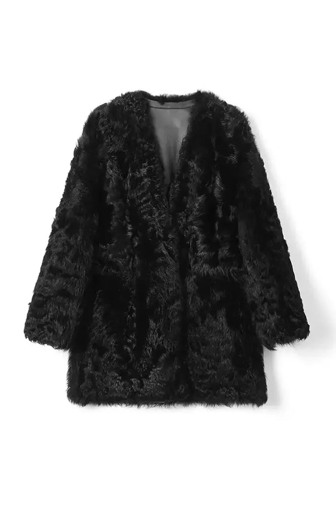 V-Neck Toscana Mid-Length Lambskin Shearling Coat Fibflx