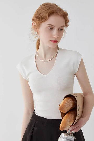 Fibflx Women's V-neck Short Sleeve Knit T-shirt