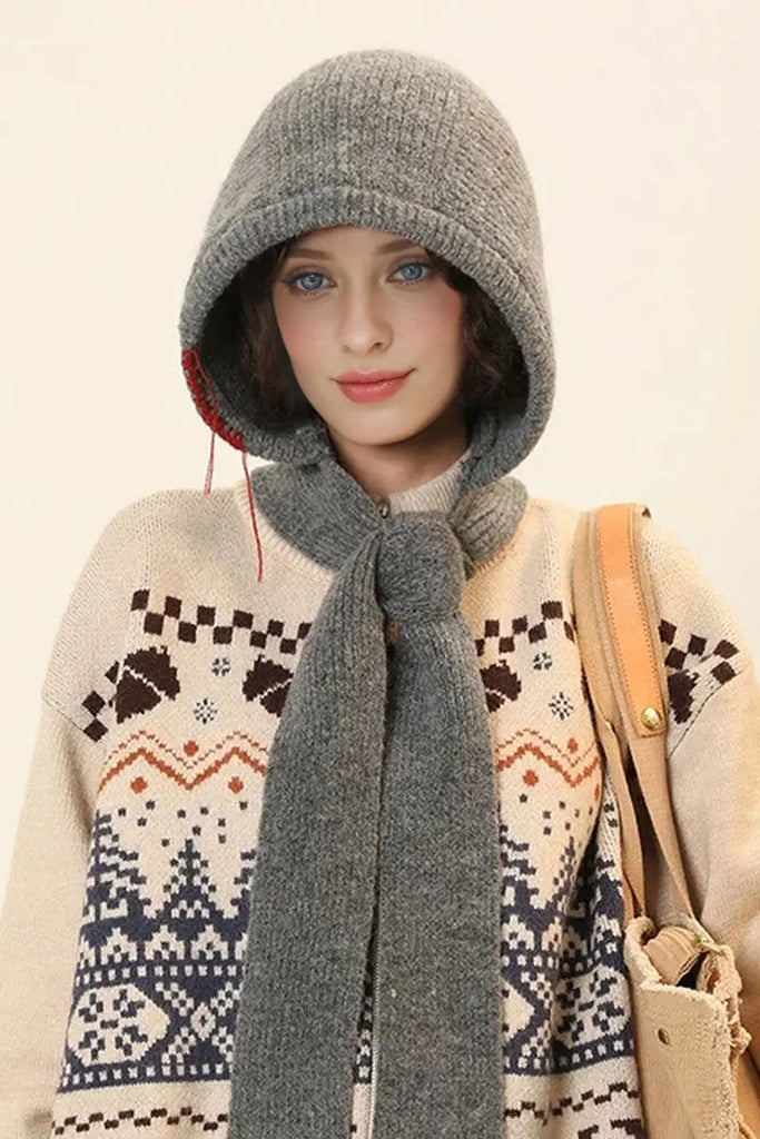 Variegated Knitted Hooded Scarf Fibflx