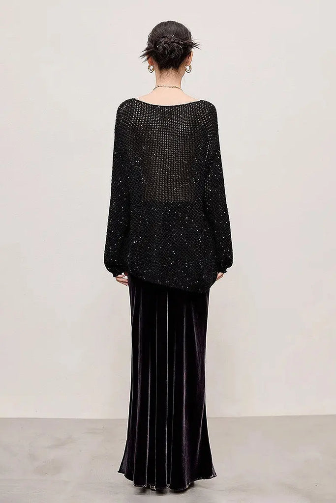 Fibflx Women's Velvet Side-Slit Mermaid Maxi Skirt in Dark Purple