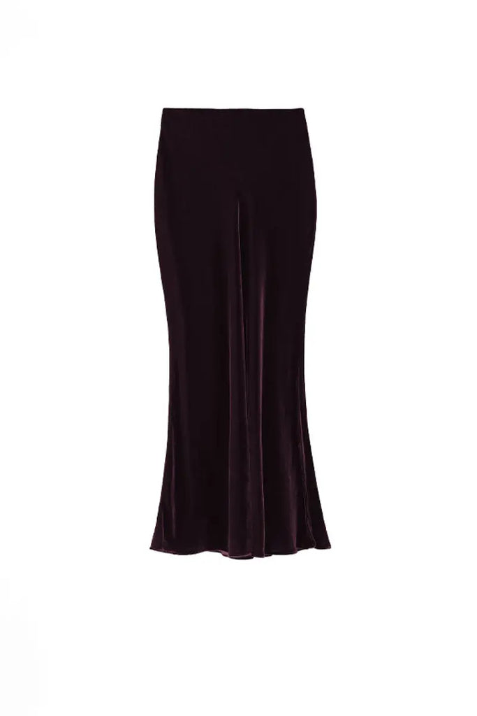 Fibflx Women's Velvet Side-Slit Mermaid Maxi Skirt in Dark Purple