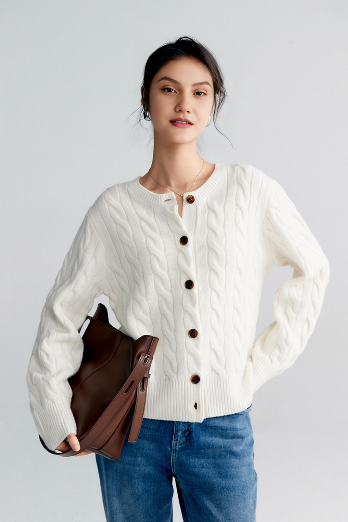 Vintage 100 Wool Cable Knit Cardigan Fibflx