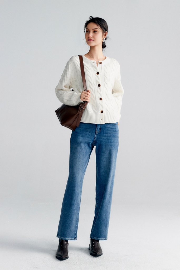 Vintage 100 Wool Cable Knit Cardigan Fibflx