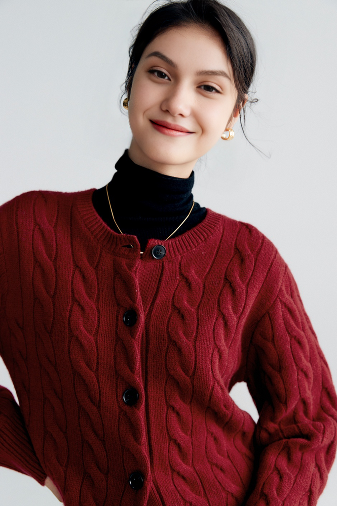 Vintage 100 Wool Cable Knit Cardigan Fibflx