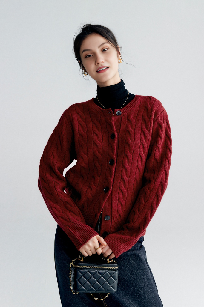 Vintage 100 Wool Cable Knit Cardigan Fibflx