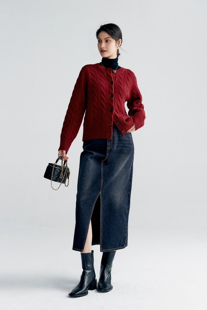 Vintage 100 Wool Cable Knit Cardigan Fibflx