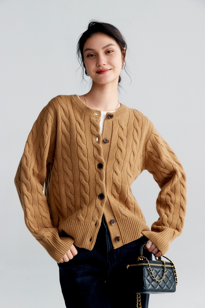 Vintage 100 Wool Cable Knit Cardigan Fibflx