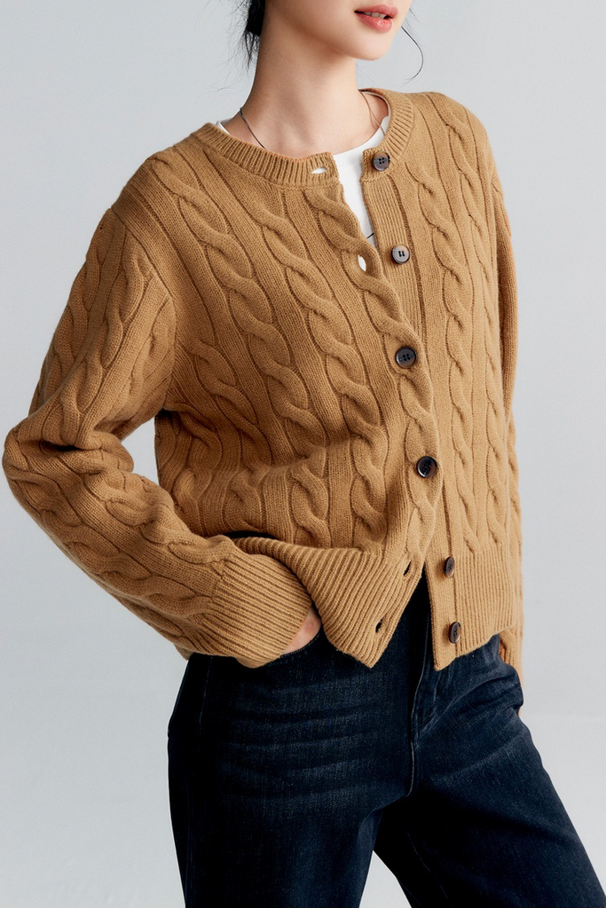 Vintage 100 Wool Cable Knit Cardigan Fibflx