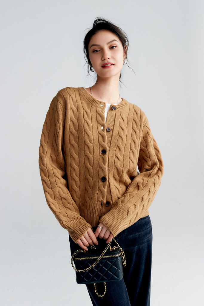 Vintage 100 Wool Cable Knit Cardigan Fibflx