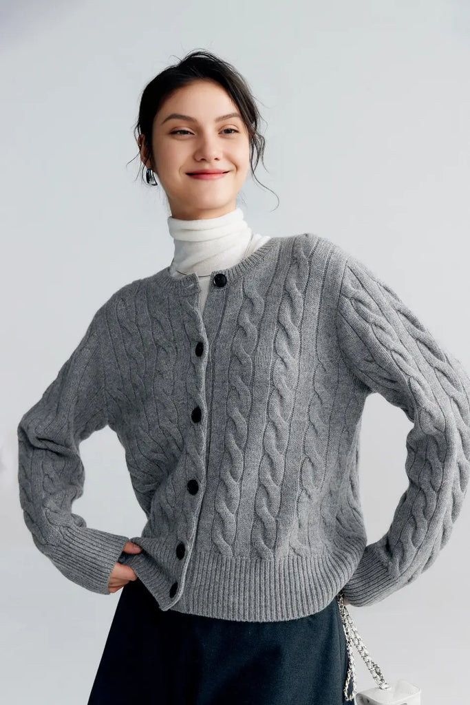 Vintage 100 Wool Cable Knit Cardigan Fibflx