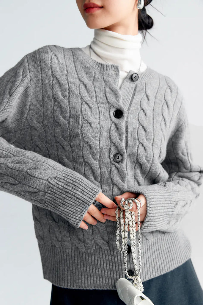 Vintage 100 Wool Cable Knit Cardigan Fibflx