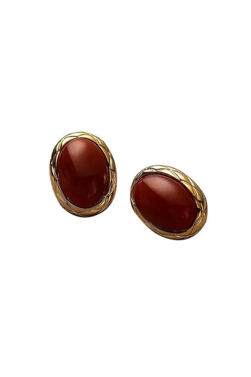 Fibflx Women's Vintage Agate Stud Earrings