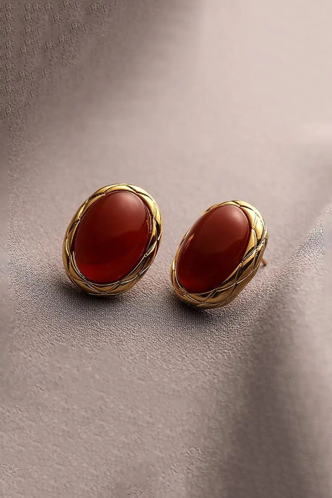 Fibflx Women's Vintage Agate Stud Earrings