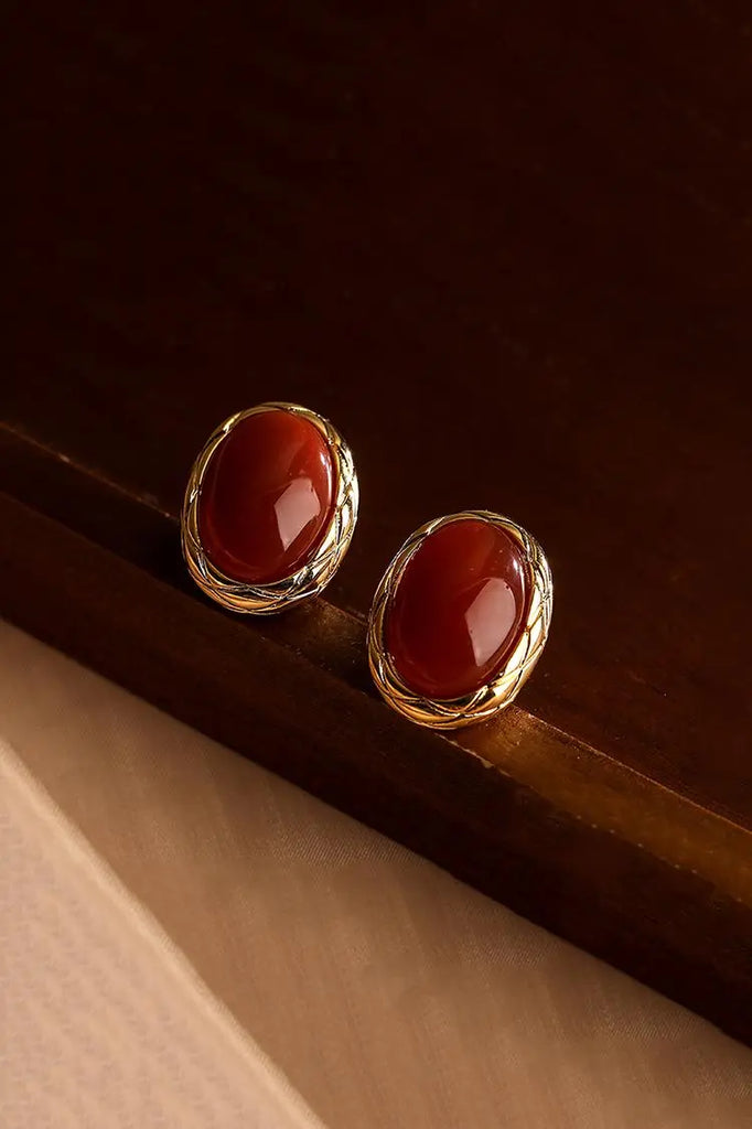 Fibflx Women's Vintage Agate Stud Earrings