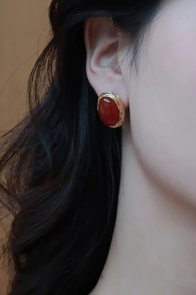 Fibflx Women's Vintage Agate Stud Earrings