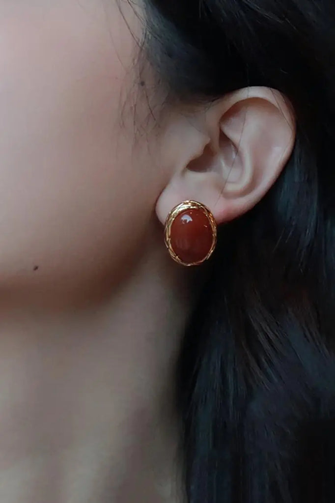 Fibflx Women's Vintage Agate Stud Earrings