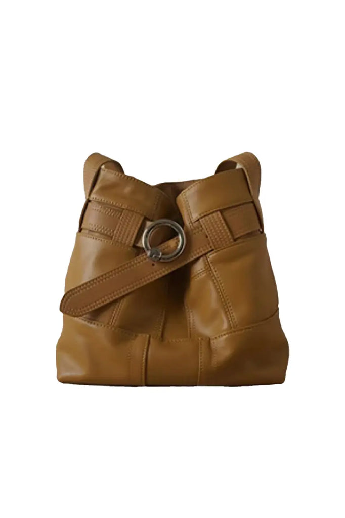 Vintage Belted Leather Boho Bucket Bag Fibflx