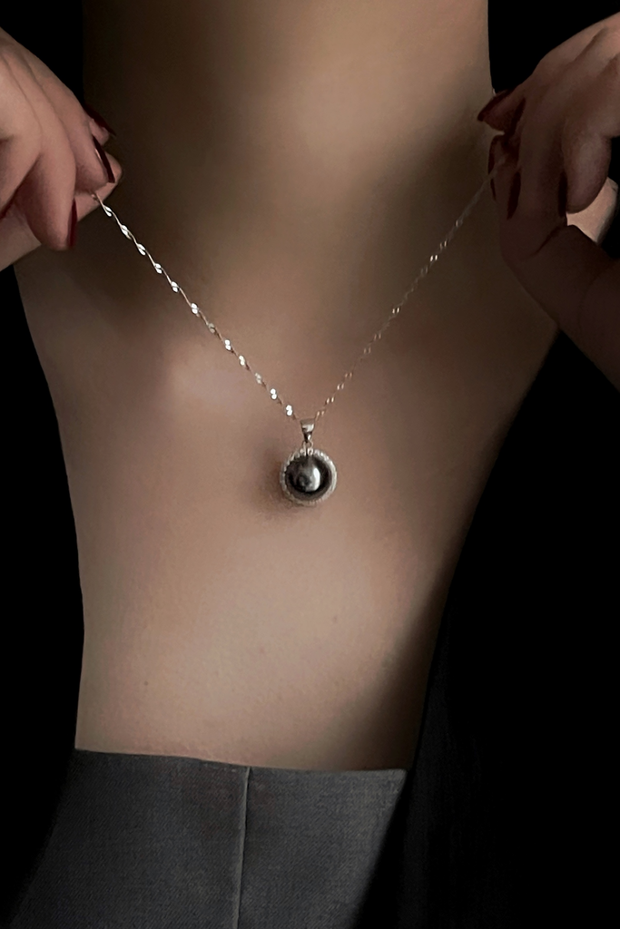 Vintage Black Pearl Silver Necklace Fibflx