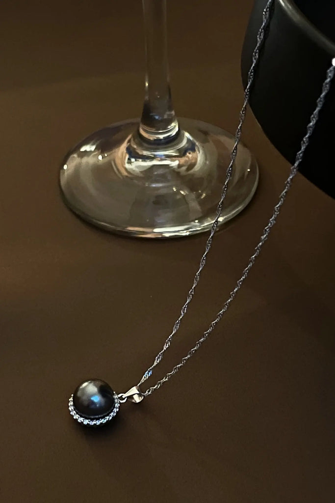 Vintage Black Pearl Silver Necklace Fibflx