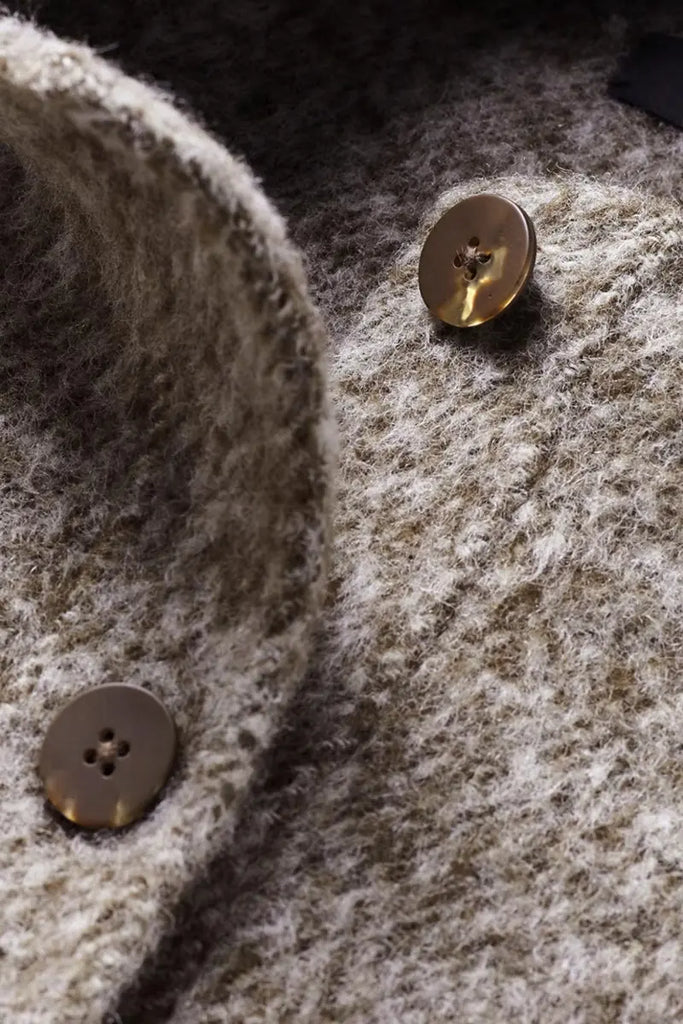 Fibflx Women's Vintage Boucle Wool Blend Button-Up Bomber Jacket