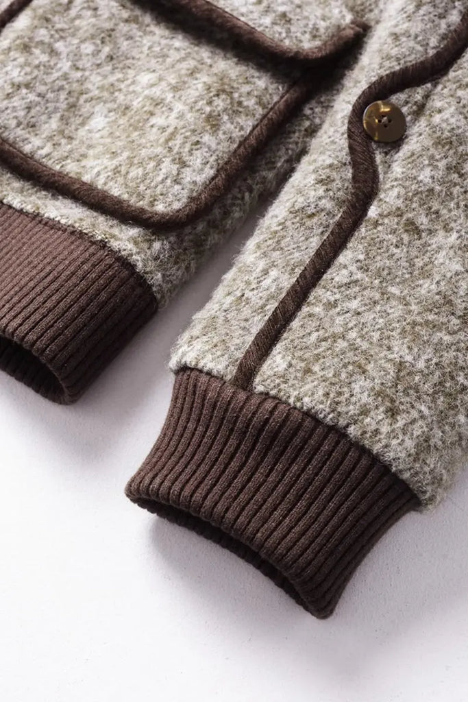 Fibflx Women's Vintage Boucle Wool Blend Button-Up Bomber Jacket