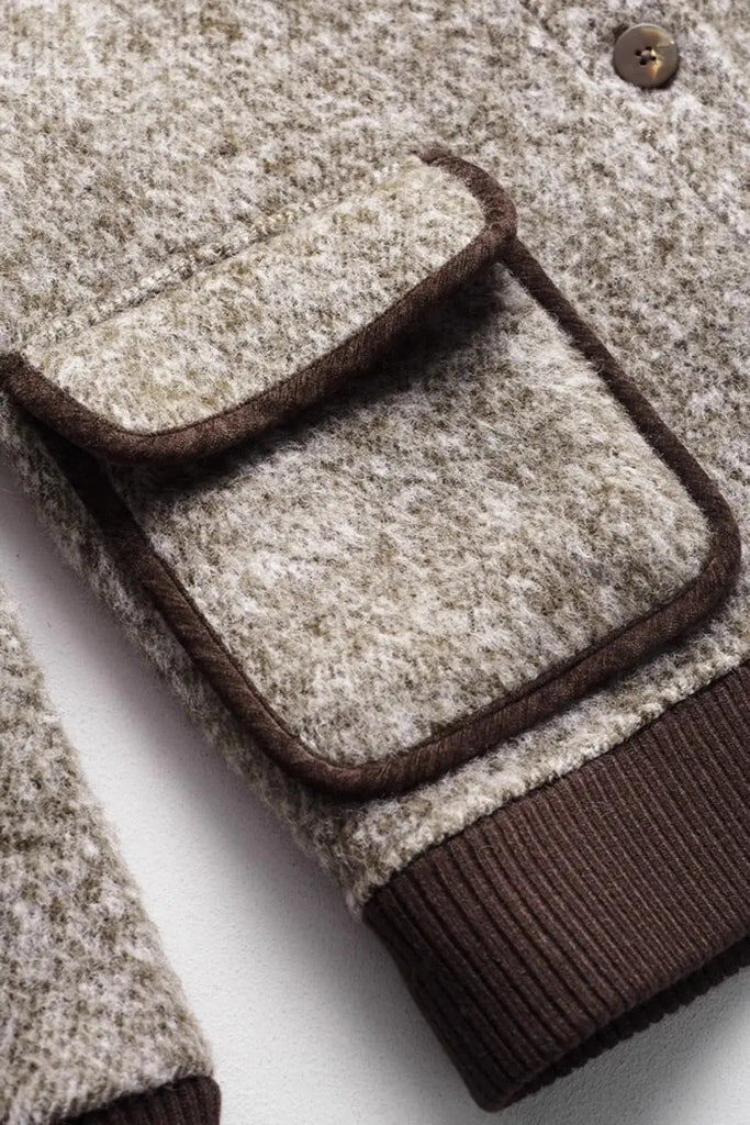 Fibflx Women's Vintage Boucle Wool Blend Button-Up Bomber Jacket