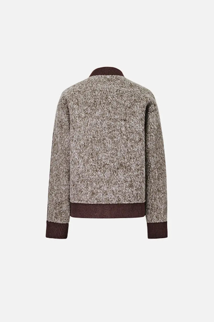 Fibflx Women's Vintage Boucle Wool Blend Button-Up Bomber Jacket