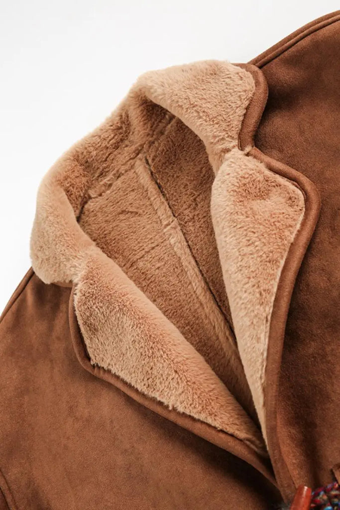 Fibflx Women's Vintage Brown Toggle Faux Shearling Aviator Jacket