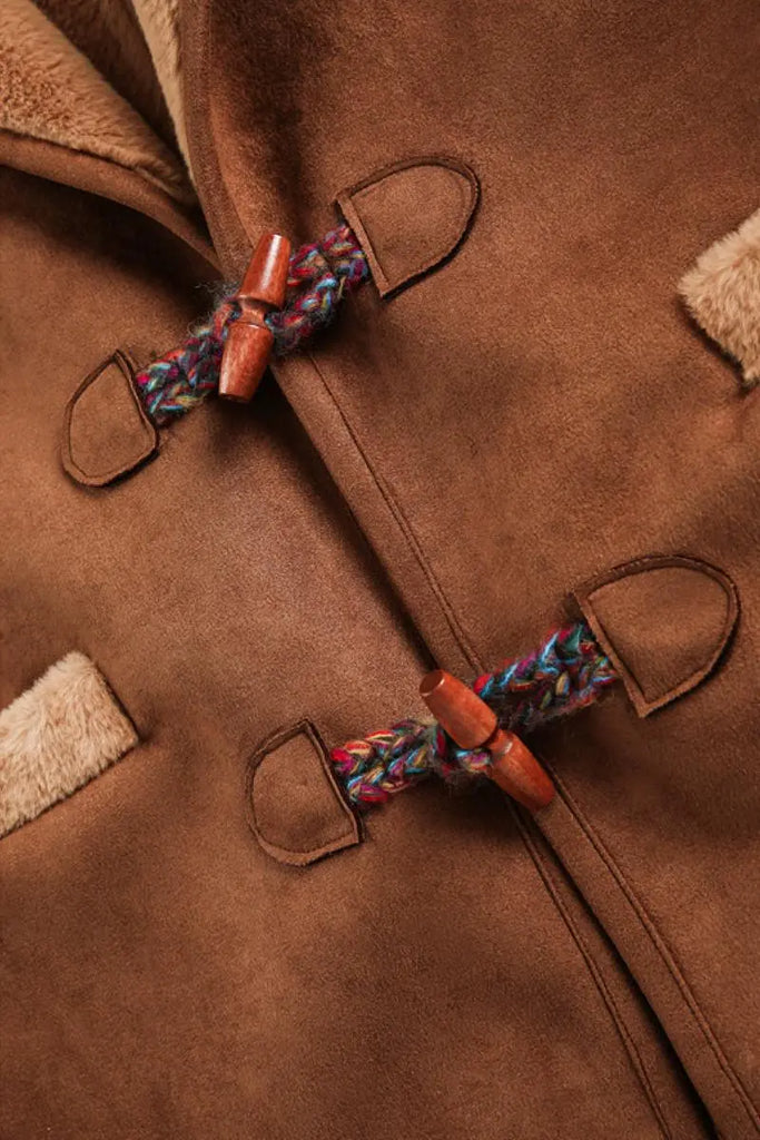 Fibflx Women's Vintage Brown Toggle Faux Shearling Aviator Jacket