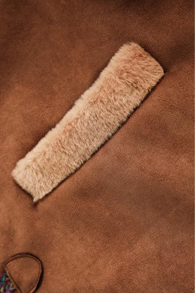 Fibflx Women's Vintage Brown Toggle Faux Shearling Aviator Jacket