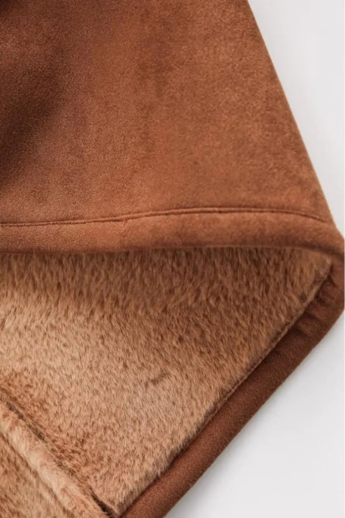 Fibflx Women's Vintage Brown Toggle Faux Shearling Aviator Jacket