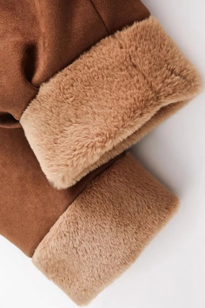 Fibflx Women's Vintage Brown Toggle Faux Shearling Aviator Jacket