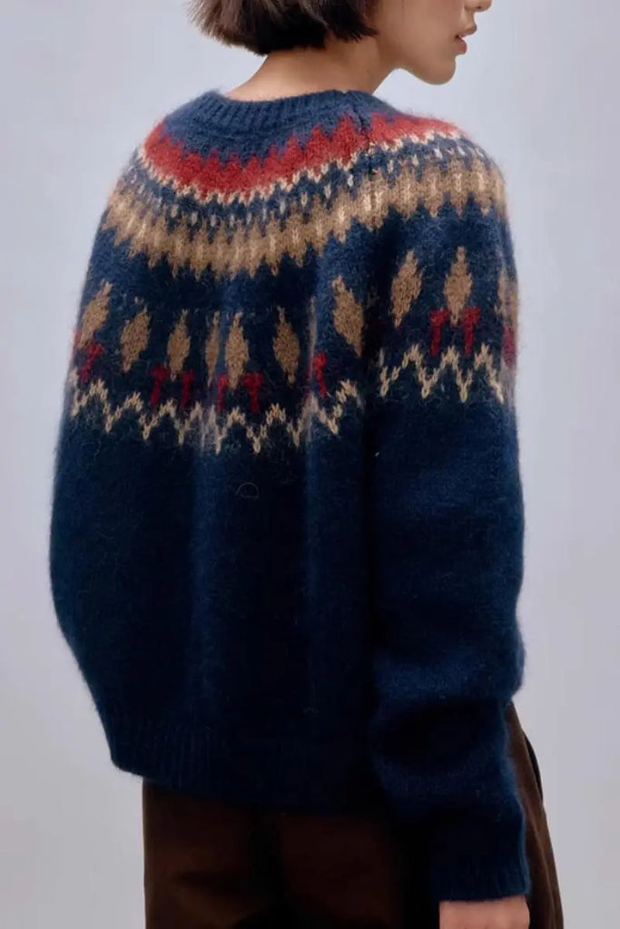 Fibflx Women's Vintage Cotton Blend Fair Isle Crewneck Sweater