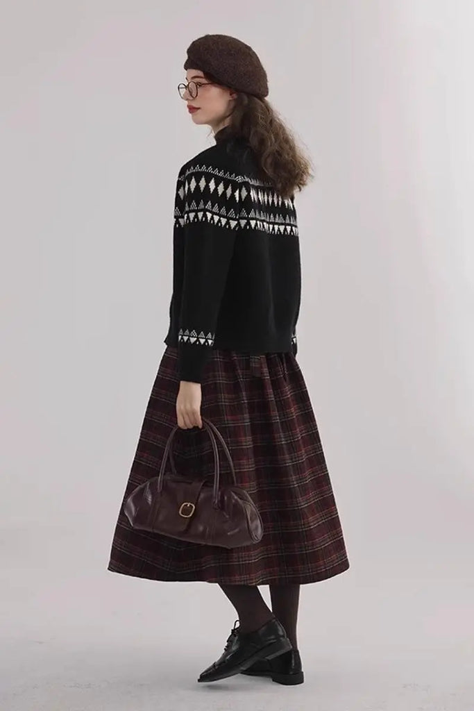 Fibflx Women's Vintage Cotton Blend Fair Isle Toggle Cardigan Sweater