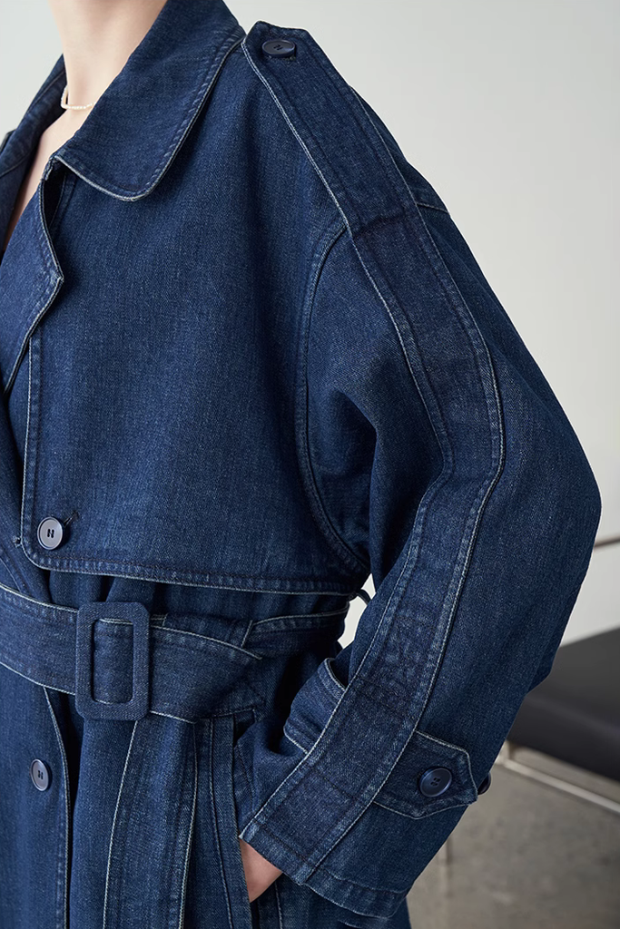 Vintage Double Breasted Denim Trench Coat - Fibflx