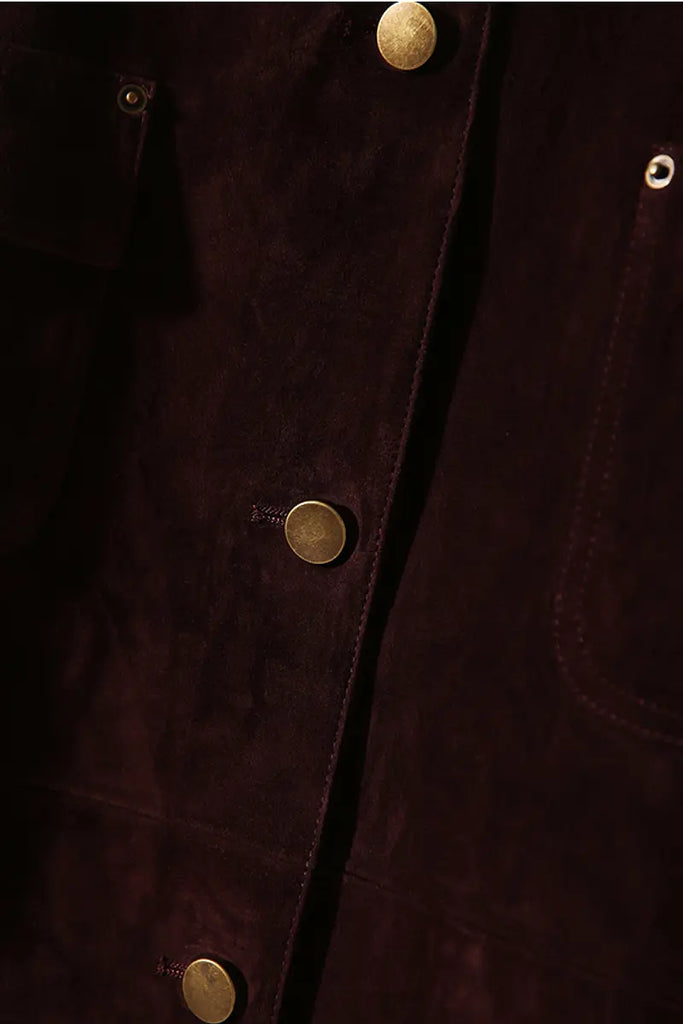 Fibflx Women's Vintage Ethiopian Suede Utility Jacket with Leather Collar