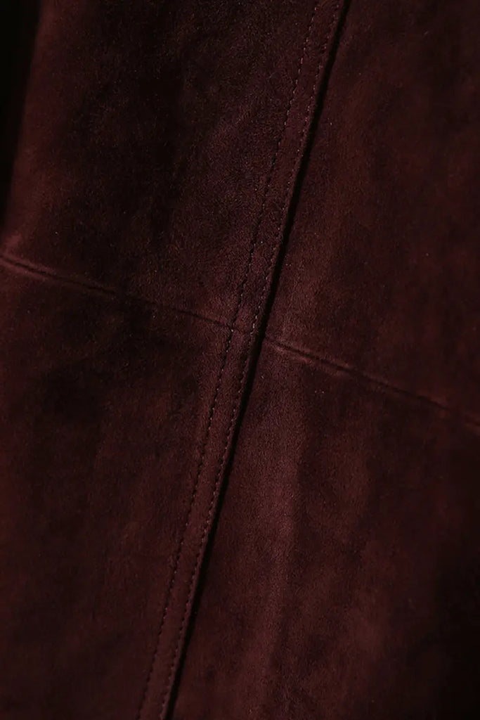 Fibflx Women's Vintage Ethiopian Suede Utility Jacket with Leather Collar