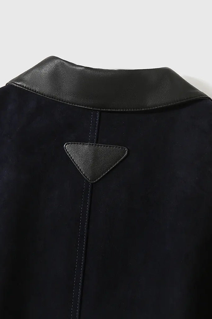 Fibflx Women's Vintage Ethiopian Suede Utility Jacket with Leather Collar