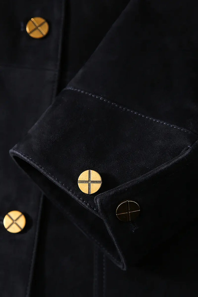 Fibflx Women's Vintage Ethiopian Suede Utility Jacket with Leather Collar