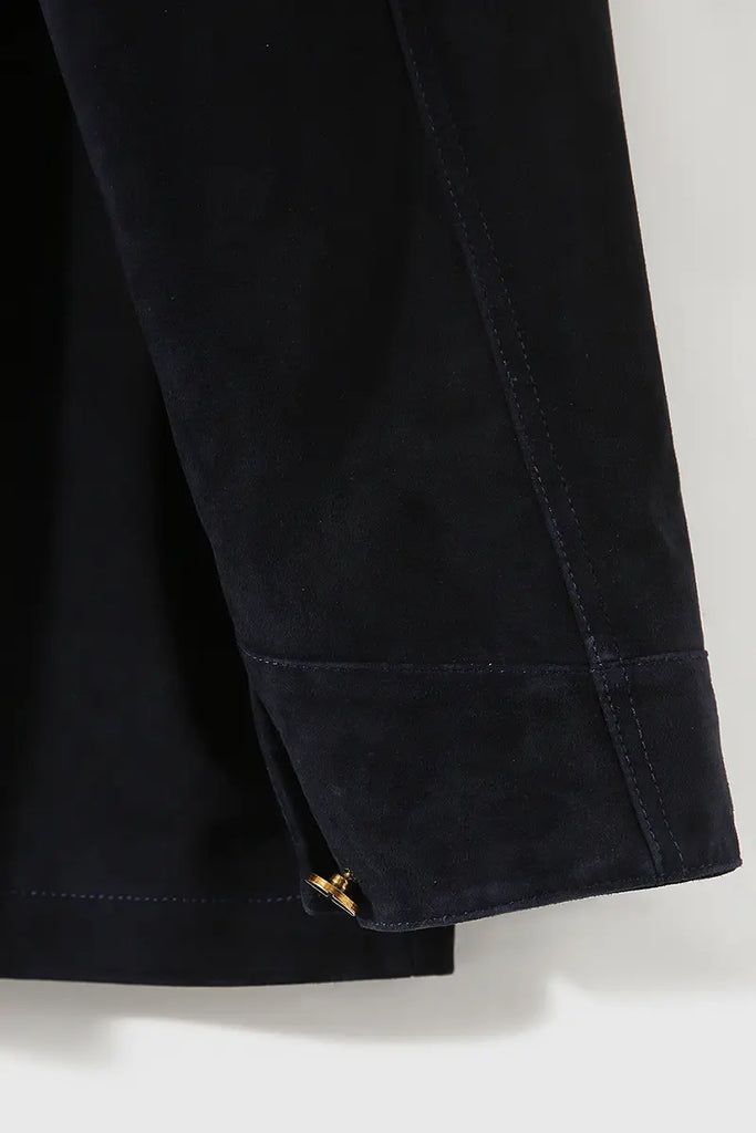 Fibflx Women's Vintage Ethiopian Suede Utility Jacket with Leather Collar