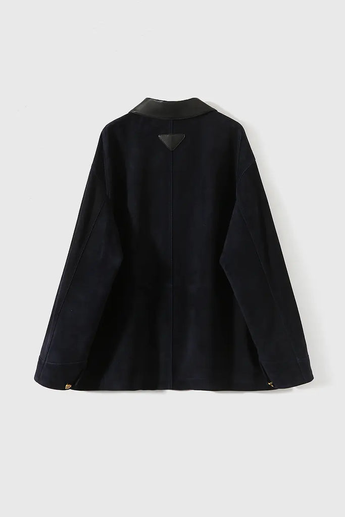 Fibflx Women's Vintage Ethiopian Suede Utility Jacket with Leather Collar