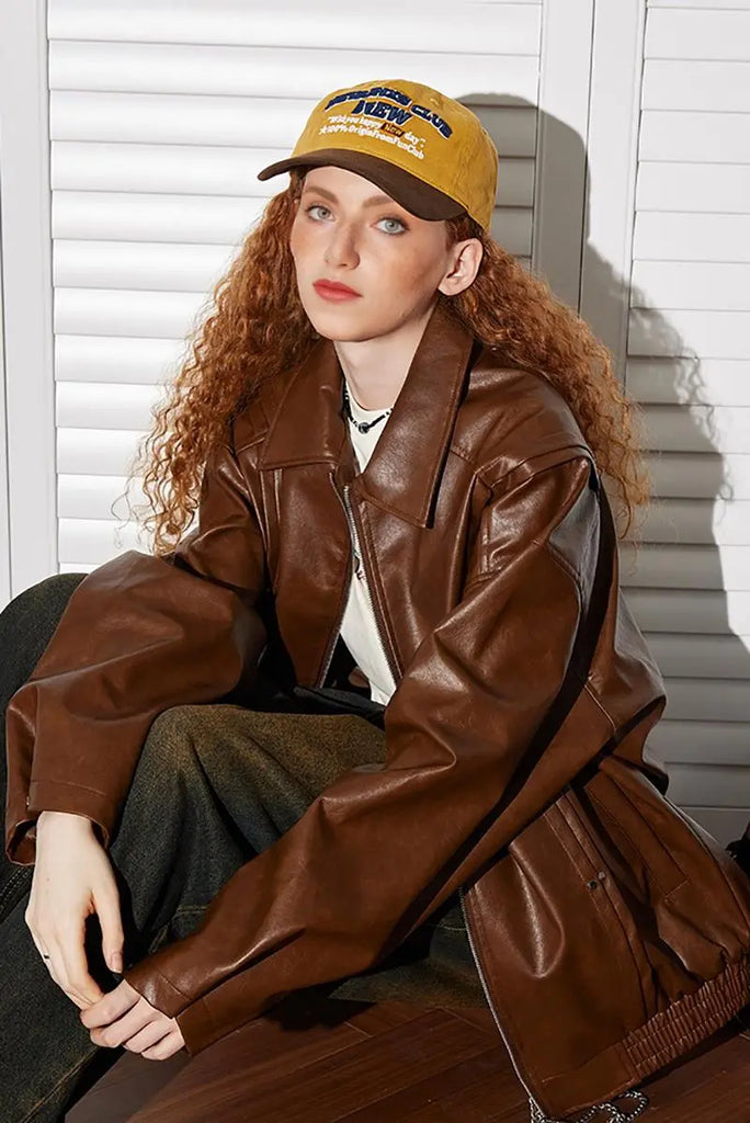 Fibflx Women's Vintage Faux Leather Bomber Jacket with Studs