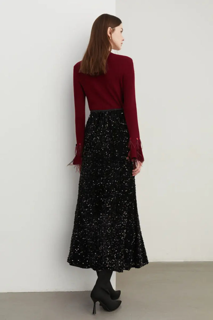 Fibflx Women's Vintage Maxi Sequin Skirt with Back Split