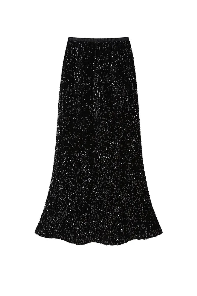 Fibflx Women's Vintage Maxi Sequin Skirt with Back Split