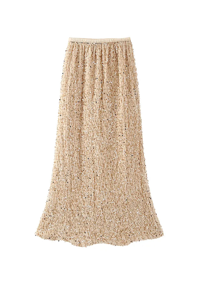 Fibflx Women's Vintage Maxi Sequin Skirt with Back Split