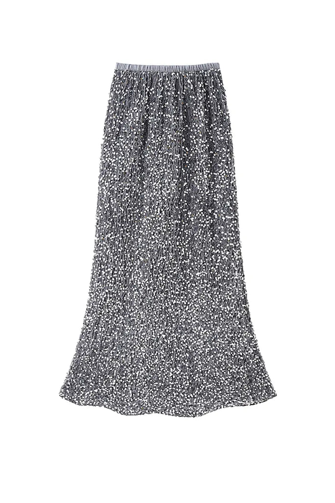 Fibflx Women's Vintage Maxi Sequin Skirt with Back Split