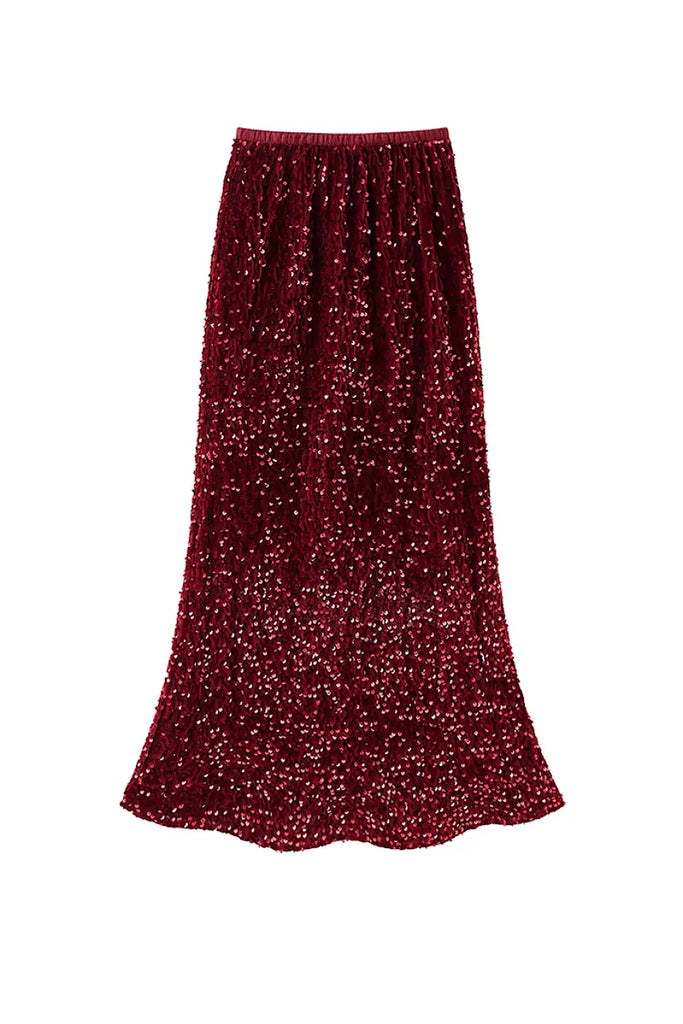 Fibflx Women's Vintage Maxi Sequin Skirt with Back Split