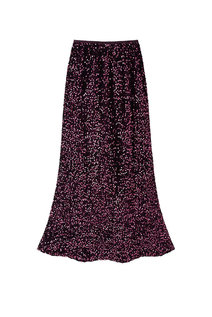Fibflx Women's Vintage Maxi Sequin Skirt with Back Split