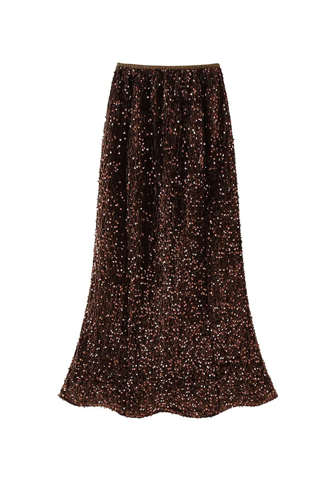 Fibflx Women's Vintage Maxi Sequin Skirt with Back Split